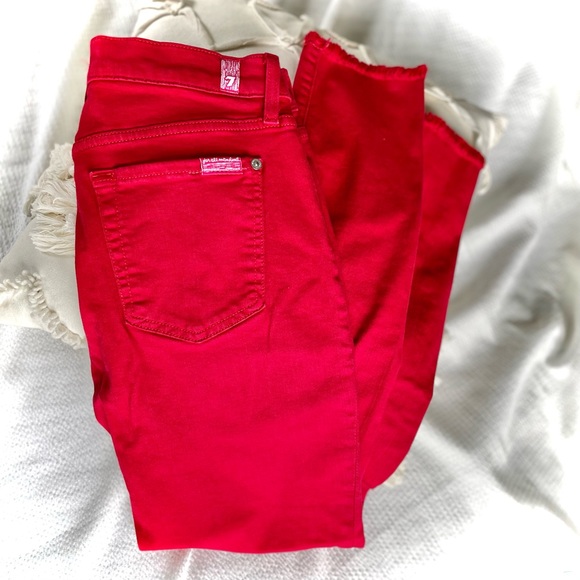 7 FOR ALL MANKIND | 28 | Frayed Hem Cigarette Skinny Cotton High Cropped Jeans - Picture 5 of 15